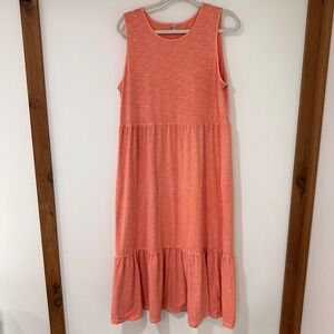 Old Navy Tiered Slub-Knit Midi Dress Womens Large Coral Pink Sleeveless Coastal
